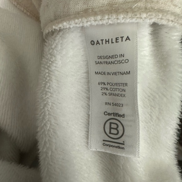 Athleta Cozy Karma Asym Pullover Light Heather Oatmeal White Faux Wrap/Size: S - Picture 10 of 11